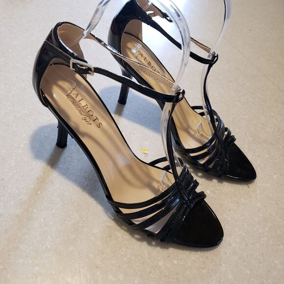 Talbots Women’s Black Leather Ankle Strap Heels Sandals Size 8 - Picture 1 of 6